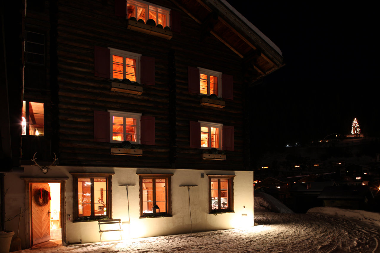 Exterior at night of Chalet Bear, Klosters