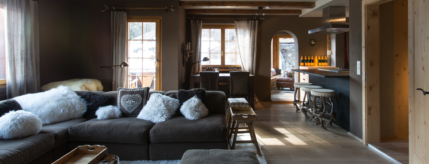 Living room in Chalet Bortji, Davos
