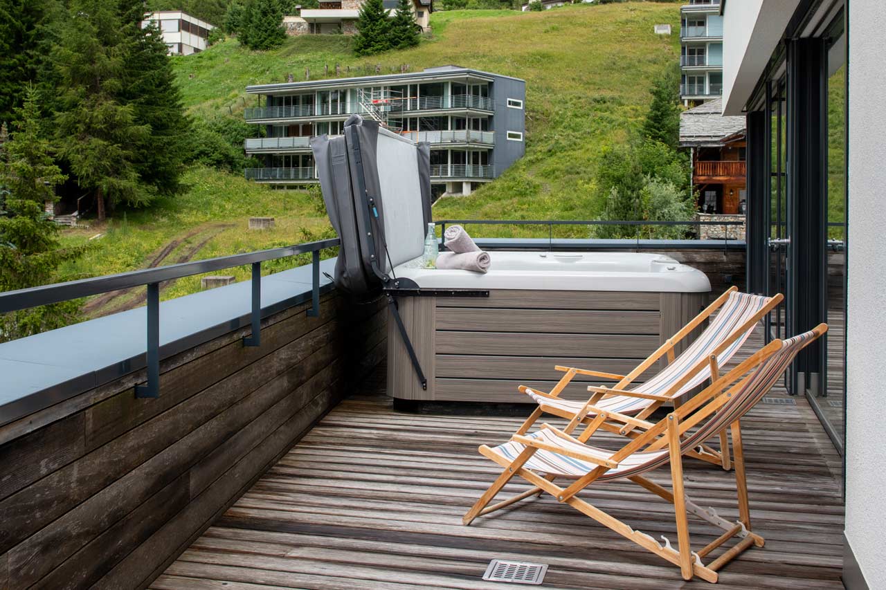 Outdoor hot tub on terrace